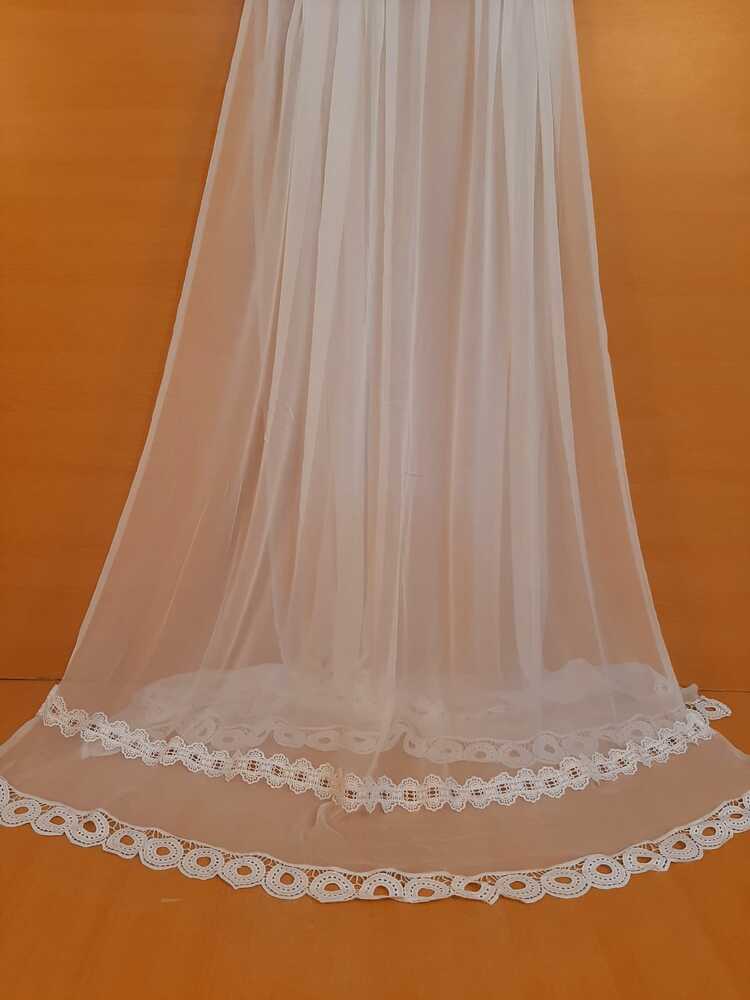 Laces Embellished Chiffon Dupatta - White - Dyeable