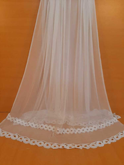 Laces Embellished Chiffon Dupatta - White - Dyeable