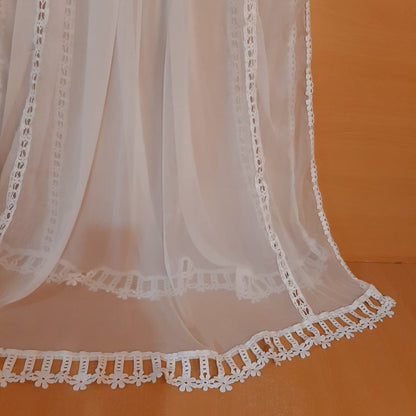 Laces Embellished Chiffon Dupatta - White
