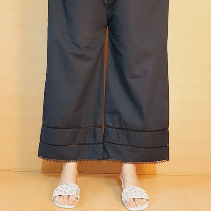 Laces Embellished Cotton Trouser - Black - PT22