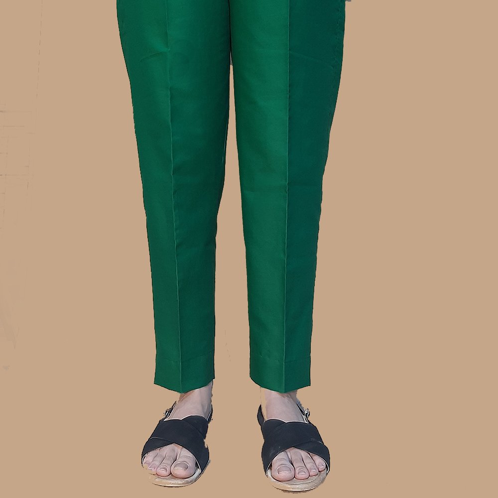Ladies green straight pant cotton trouser