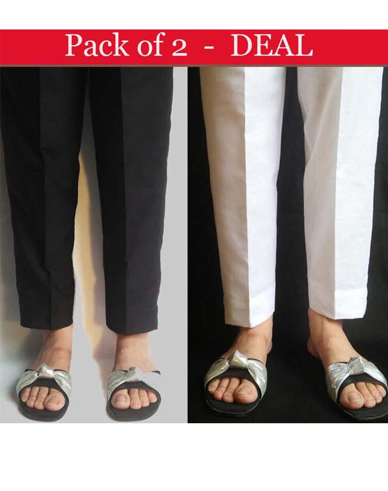 Pack Of 2 - Plain Trouser Pants (Black + White)