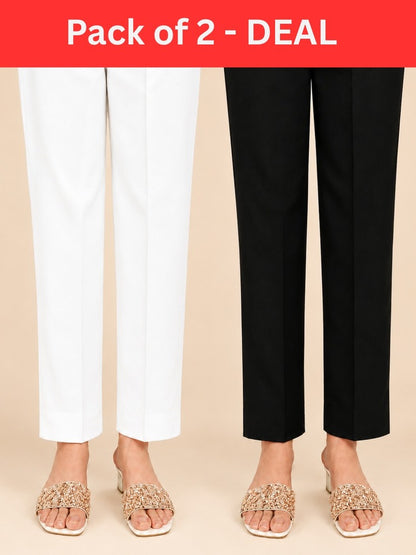 Pack Of 2 - Plain Trouser Pants (Black + White)