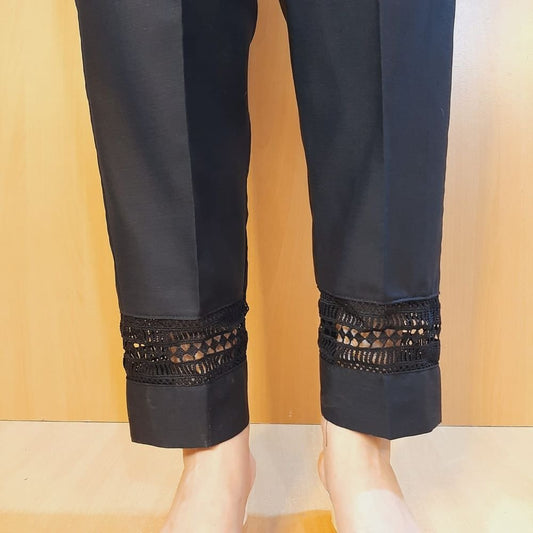 Laces Embellised Trouser - Cotton - Black - ZT489