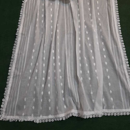 Lawn Brochia Dupatta With 4 Sided Lace - White