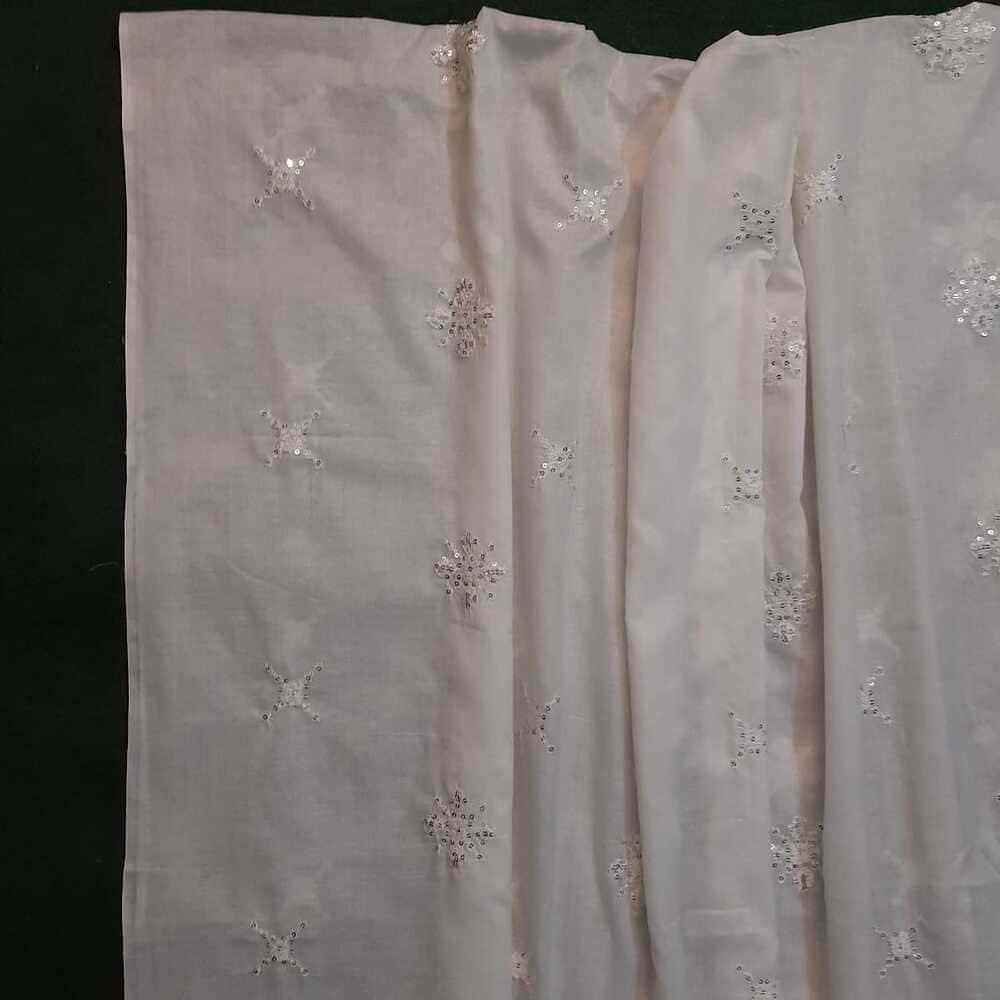 Lawn Embroided Sequence Dupatta - White - ZD236