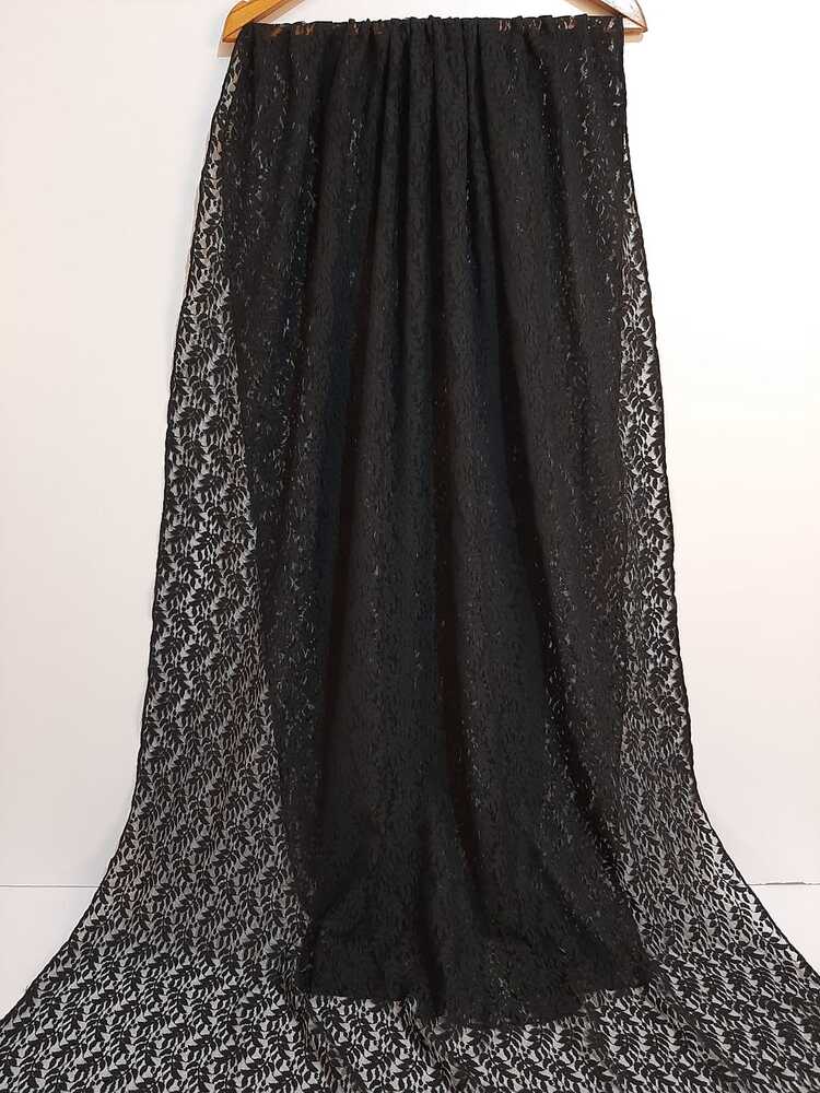 Leaves Net  Dupatta - Black - ZD50
