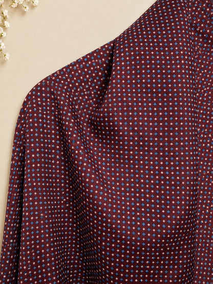 Maroon Patterned Shawl on Wooden Hanger