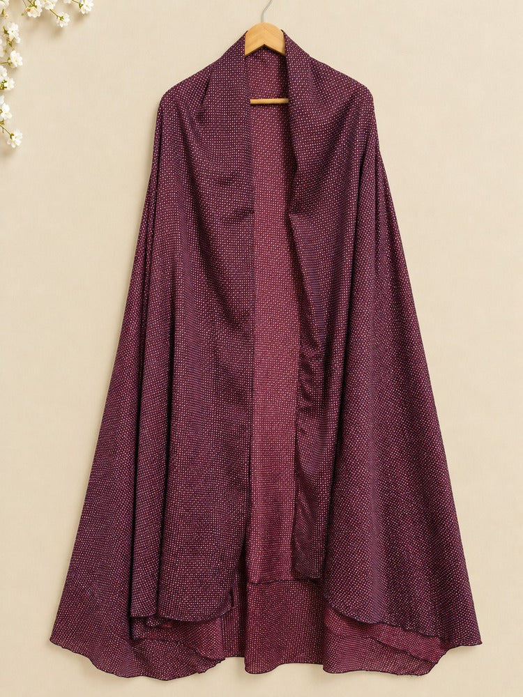 Maroon Patterned Shawl on Wooden Hanger