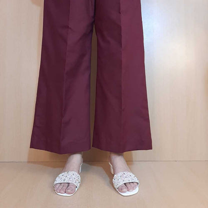 Maroon wide leg cotton pants for ladies
