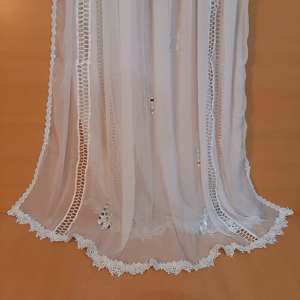 Mirror Work Laces Chiffon Dupatta - White - ZD1242