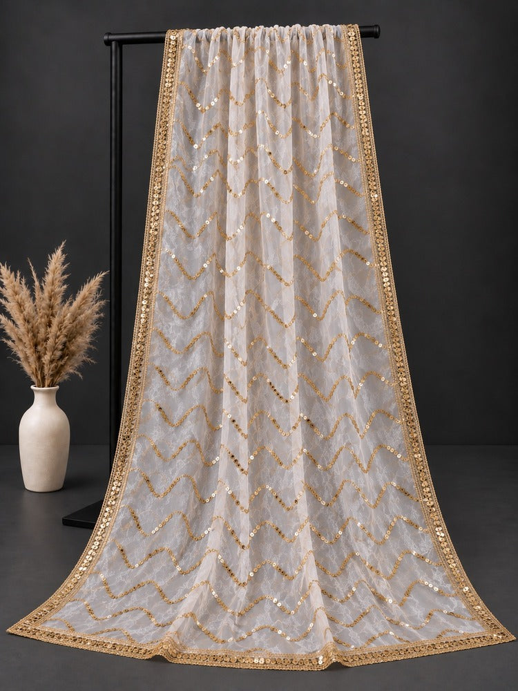 Mirror Work Organza Dupatta - White -  ZD640
