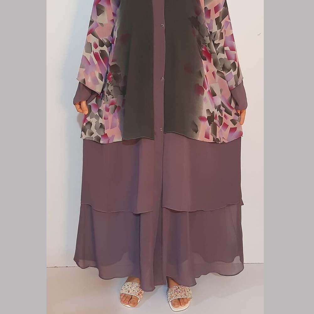 georgette front open abaya with scarf Purple