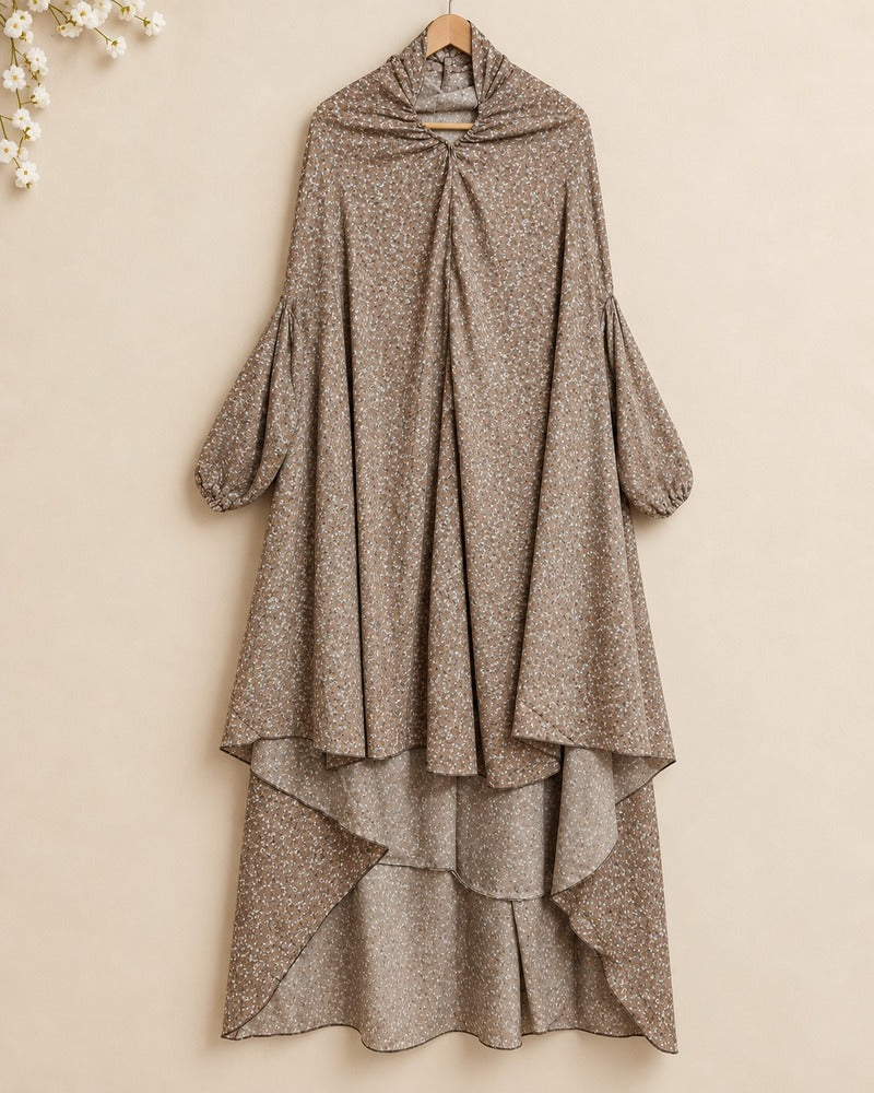 Grey printed Namaz Chadar with Sleeves for women