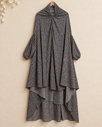 Navy blue floral namaz chadar with sleeves for women