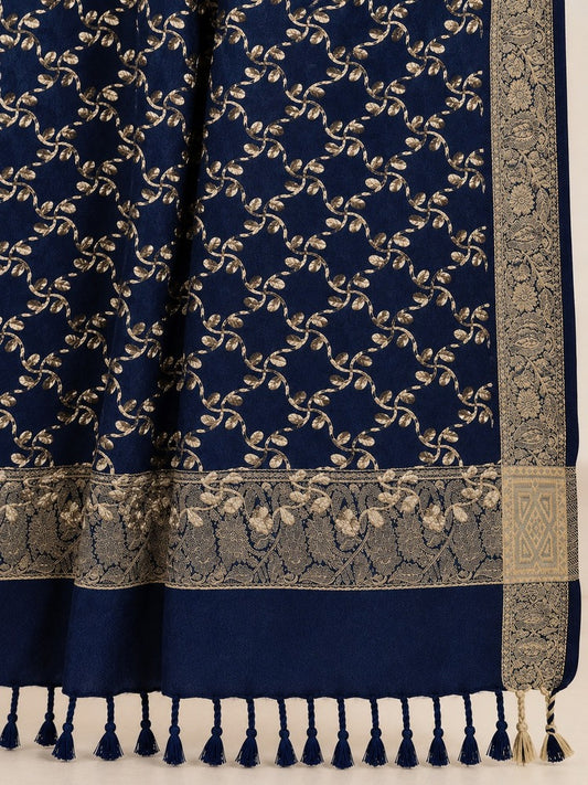 Navy embroidered winter shawl for ladies with traditional embroidery, available online in Pakistan at ZARDI.