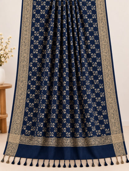 Navy embroidered winter shawl for ladies with traditional embroidery, available online in Pakistan at ZARDI.