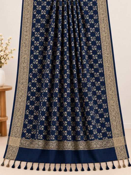 Navy embroidered winter shawl for ladies with traditional embroidery, available online in Pakistan at ZARDI.