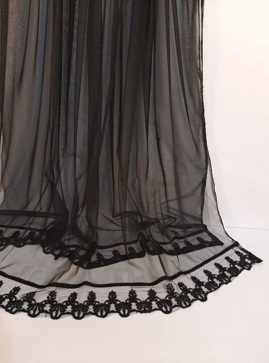 Net Dupatta With Lace - Black - ZD234