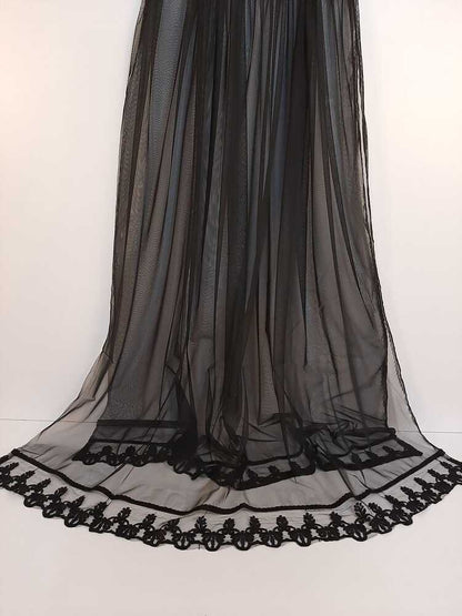 Net Dupatta With Lace - Black - ZD234