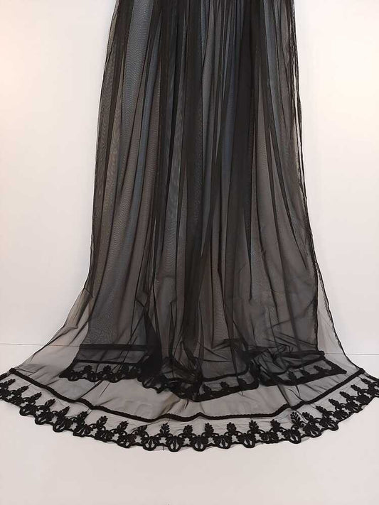 Net Dupatta With Lace - Black - ZD234