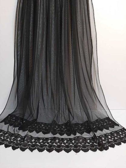 Net Dupatta With Lace - Black - ZD814