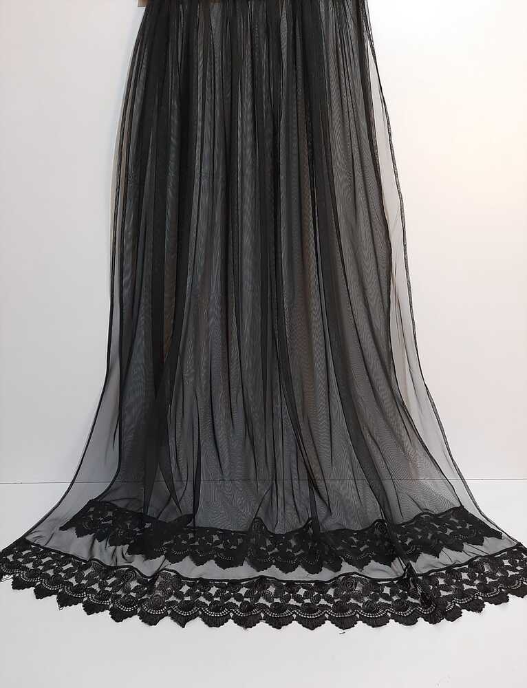 Net Dupatta With Lace - Black - ZD814