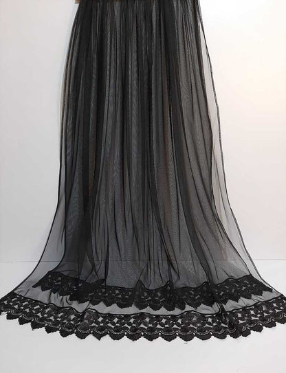 Net Dupatta With Lace - Black - ZD814