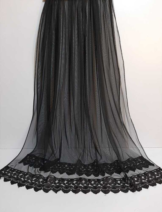 Net Dupatta With Lace - Black - ZD814