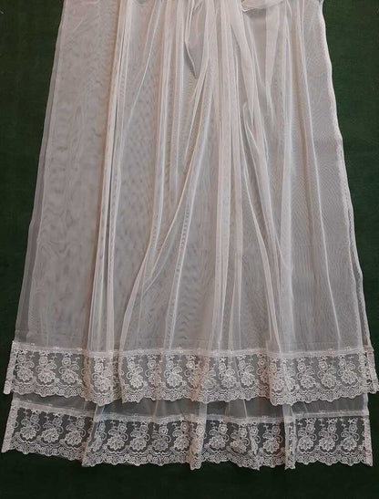 Net Dupatta With Lace - White - ZD236