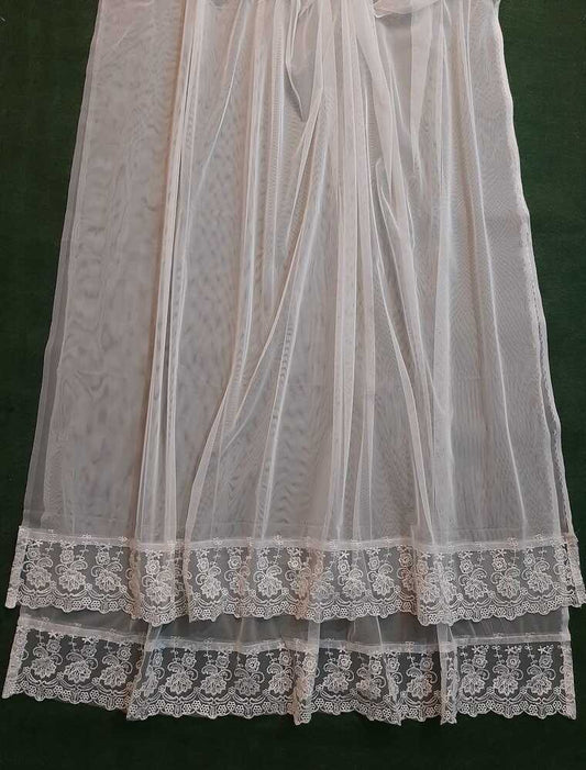Net Dupatta With Lace - White - ZD236