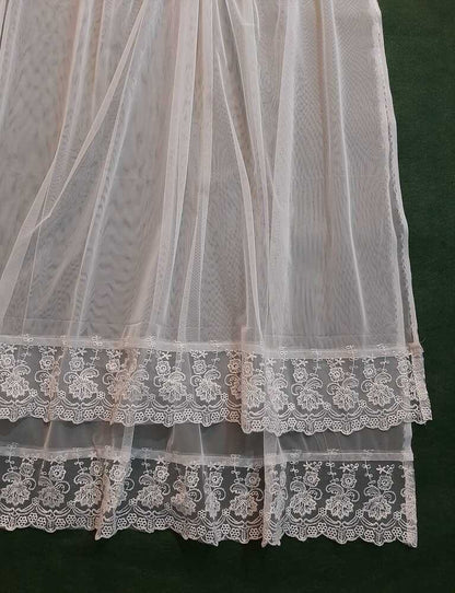 Net Dupatta With Lace - White - ZD236
