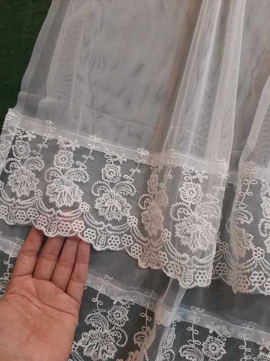 Net Dupatta With Lace - White - ZD236