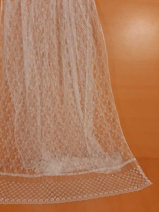 Net Dupatta With Lace - White - ZD83