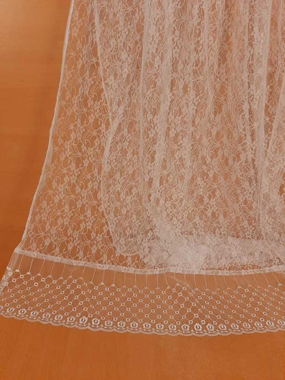 Net Dupatta With Lace - White - ZD83