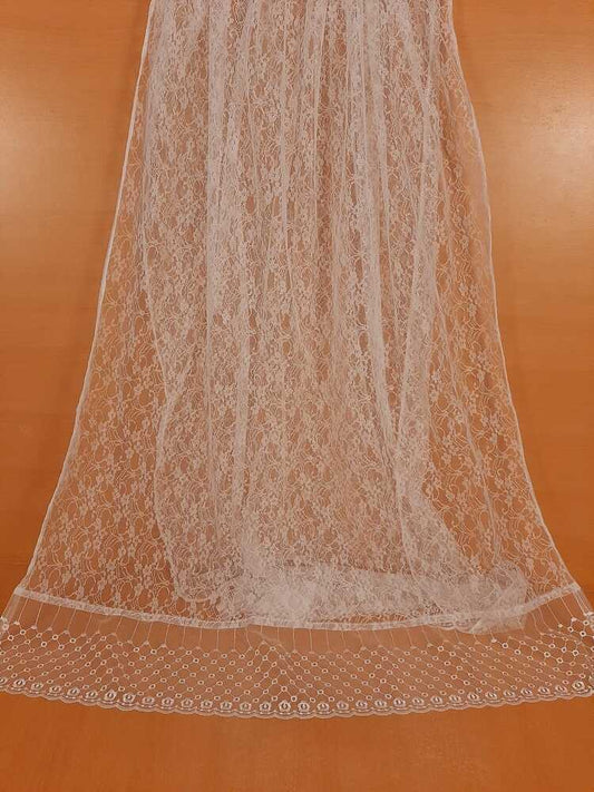 Net Dupatta With Lace - White - ZD83