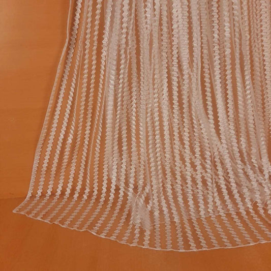 Striped Net dupatta - White - ZD1147