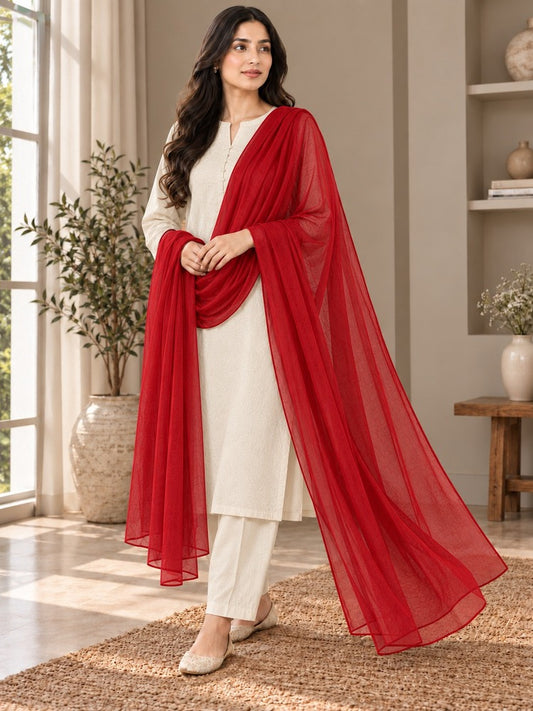 Net Dupatta - Red - ZD02