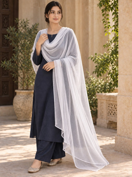 Net Dupatta - White - ZD02