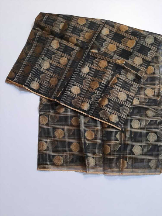 Organza Dupatta With Zari Work - Black - ZD34