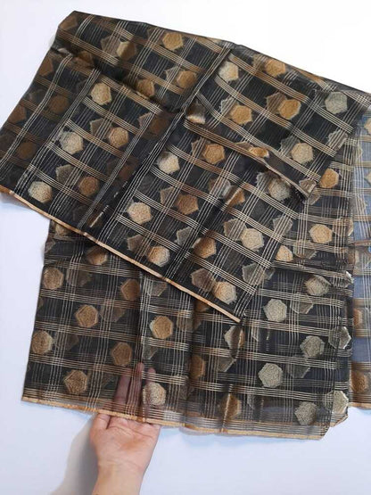 Organza Dupatta With Zari Work - Black - ZD34