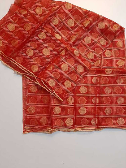 Organza Dupatta With Zari Work - Red - ZD34