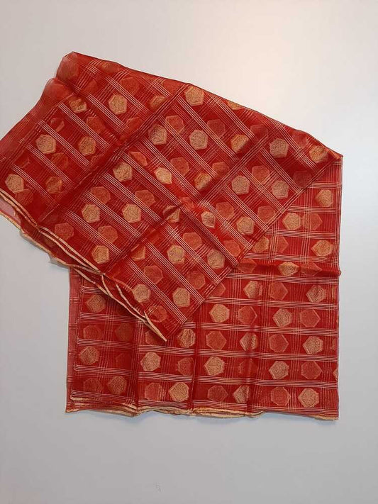 Organza Dupatta With Zari Work - Red - ZD34