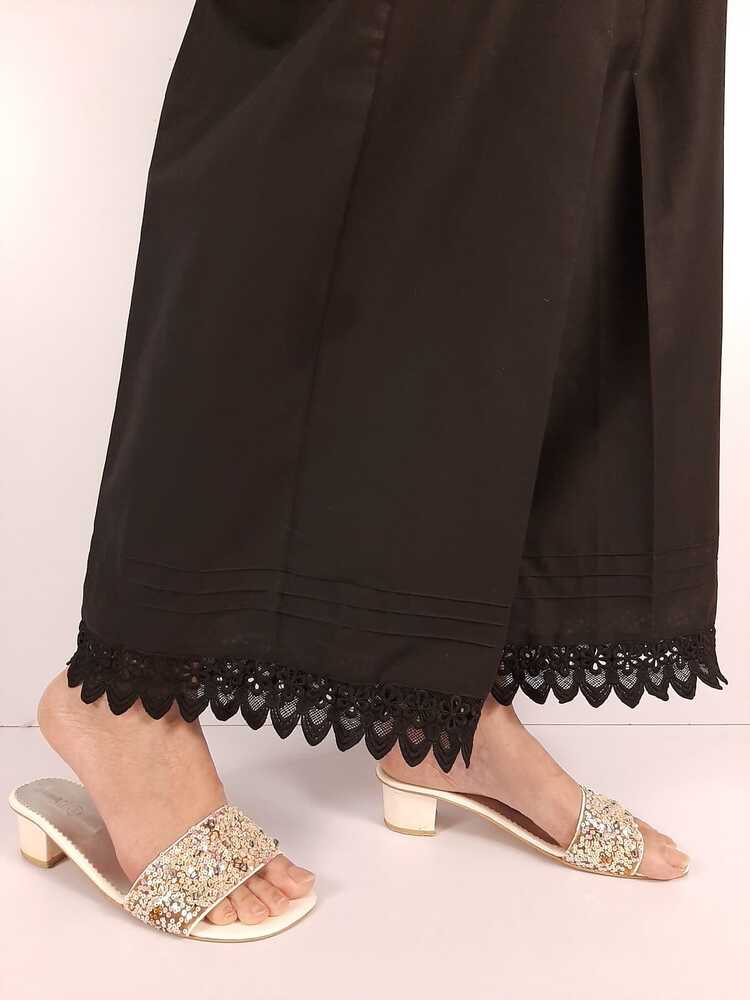 Palazzo With Bottom Lace - Cotton - Black - ZT472