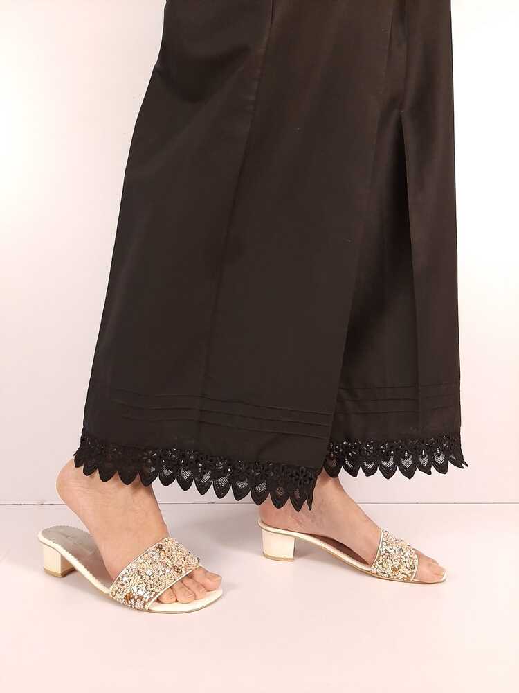Palazzo With Bottom Lace - Cotton - Black - ZT472
