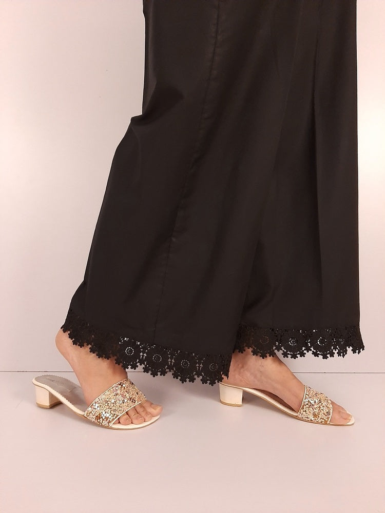 Palazzo With Bottom Lace - Cotton - Black - ZT474