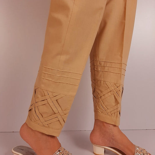 Pintuck  Cotton Trouser - Beige - ZT498