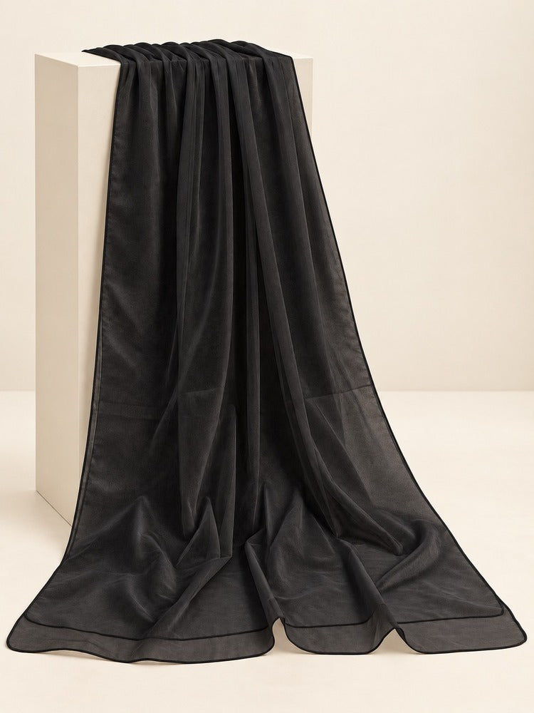 Plain Organza Dupatta - Black - ZD881