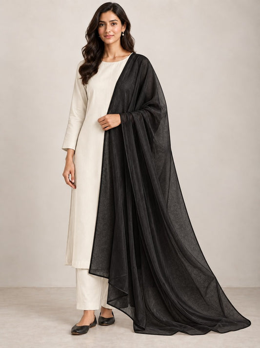 Plain Organza Dupatta - Black - ZD881