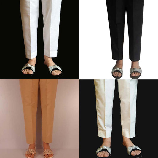 Pack Of 4 - Plain Trouser Pants For Women